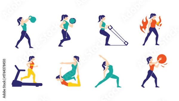 Fototapeta Diverse Fitness: Illustrated Collection of Various Exercises 