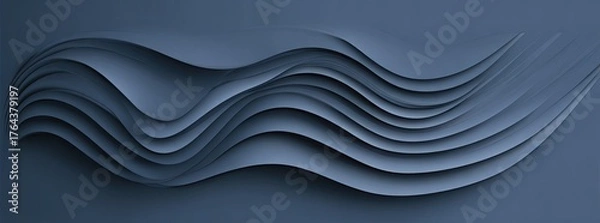 Fototapeta Blue layered paper waves, casting subtle shadows, abstract design