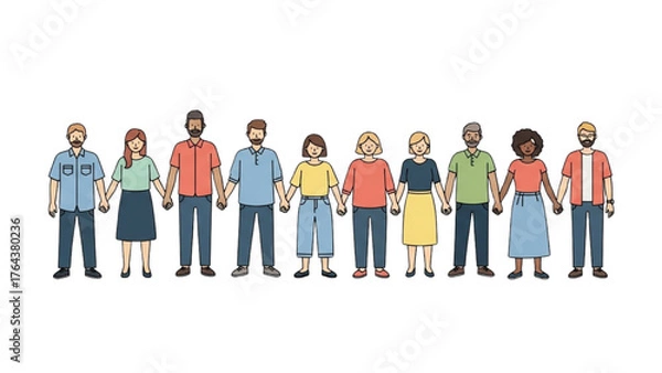 Fototapeta Diverse group of people holding hands in unity, symbolizing community and togetherness