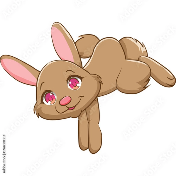 Fototapeta Playful Brown Rabbit Cartoon Character with Pink Accents on Transparent Background