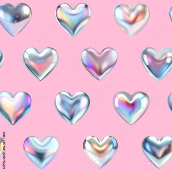 Obraz 3d heart seamless pattern. Valentines day heart texture on pink background