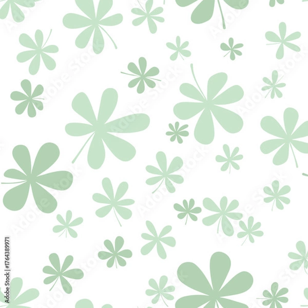 Fototapeta Delicate Green Floral Pattern on White Background.