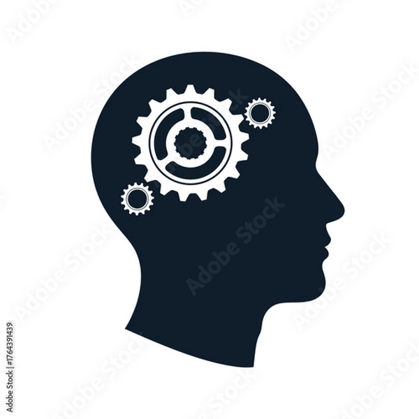 Obraz Silhouette of a head with gears representing thought processes.