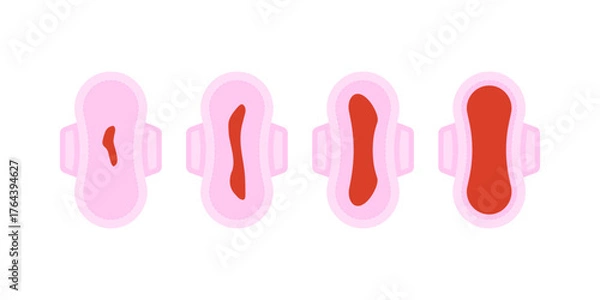 Fototapeta Sanitary menstrual pads showing different period blood flow day