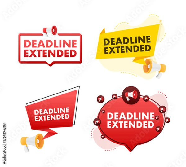 Fototapeta Deadline extended announcement with megaphones and speech bubbles