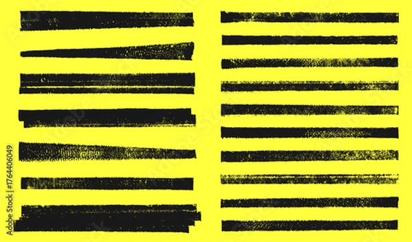 Fototapeta Grunge linocut vector stripes streaks, relief printing thin rectangle shapes rough textured set. Artistic dividers borders backgrounds text box collection. Paint roller stains, lino ink grungy remains