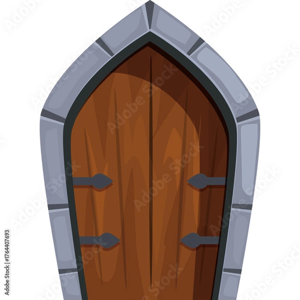 Fototapeta Medieval Wooden Door with Stone Archway Transparent Background Rustic Fantasy Entrance Gate Decorative Element