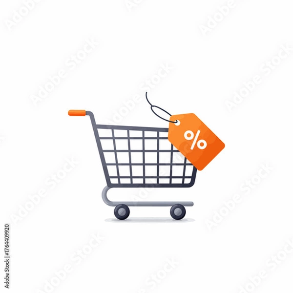 Fototapeta Shopping cart with discount tag