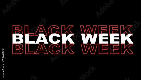 Fototapeta Black Week text design with overlapping red and white typography on black background