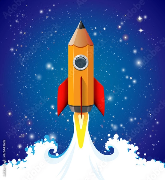 Obraz Creative idea concept - pencil as speed rocket climbing to the sky - wisdom and knowledge