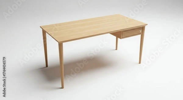 Fototapeta Wooden Desk with Drawer in Minimalist Office Style
