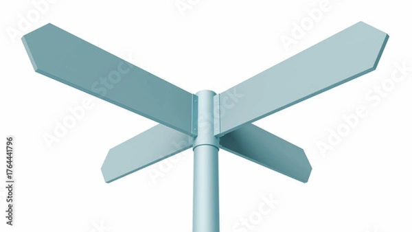 Fototapeta Blank directional signpost with multiple empty arrows pointing in different directions, symbol of choice, uncertainty, decision, 3d render
