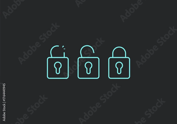 Fototapeta neon color padlock outline icon include with broken and open unlocked padlock icon