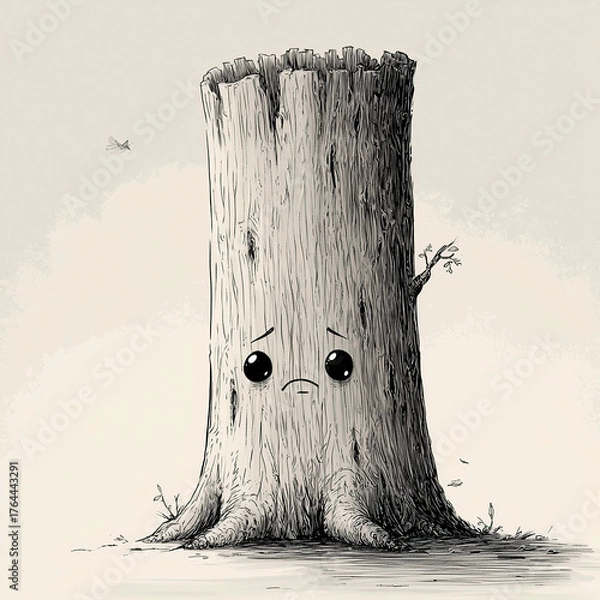 Fototapeta Dibujo de un personaje tronco triste.