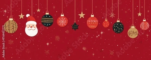 Fototapeta christmas hanging decoration on red background illustration