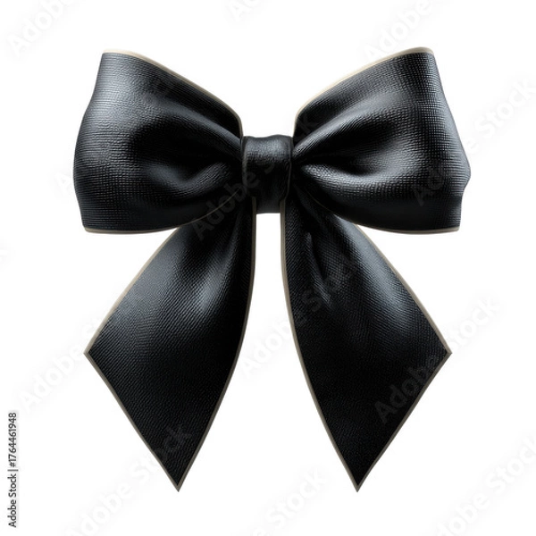 Fototapeta Sophisticated black leather bow on a stark black background, vector graphic