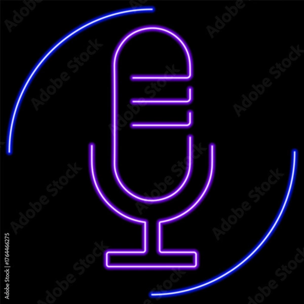Fototapeta microphone neon sign, modern glowing banner design, colorful modern design trends on black background. Vector illustration.