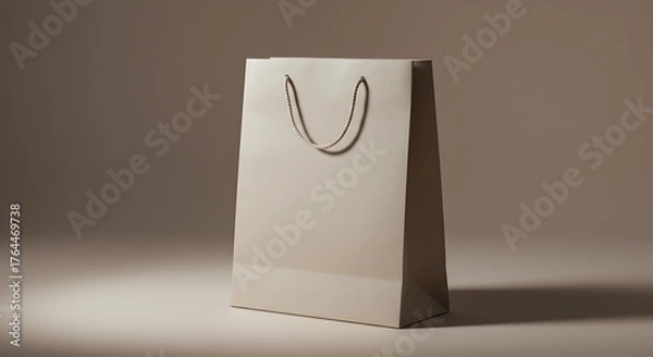 Fototapeta Blank Brown Paper Gift Bag Mockup with Rope Handles on a Neutral Background with Soft Studio Lighting