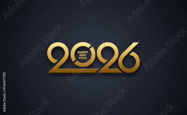 Fototapeta Elegant 2026 New Year. Golden Minimalist Typography with Subtle Shadow on Dark Background. Vector illustration.