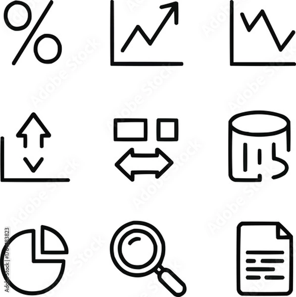 Obraz Analytics Dashboard Outline Icons  Growth, Decline, Filters, and Trend Analysis