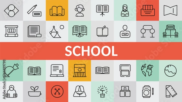 Fototapeta Vibrant icons representing education, learning, and school concepts in a modern design