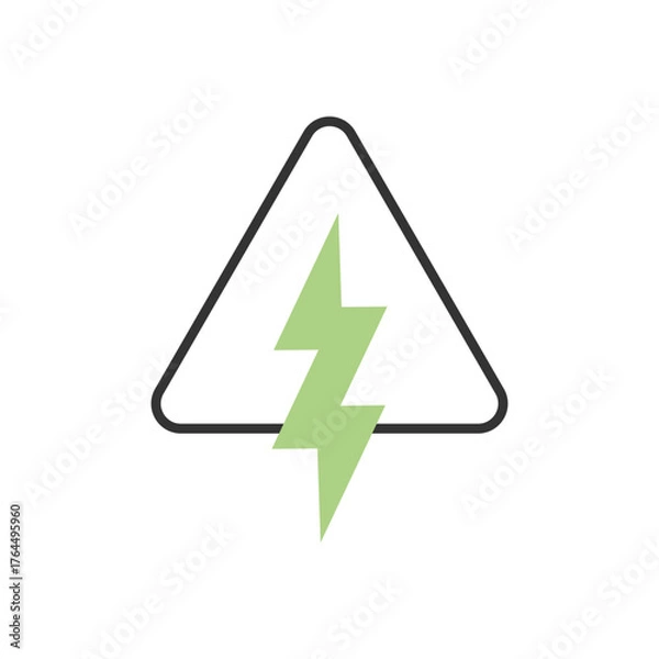 Fototapeta Energy warning triangle icon in eco minimalist style, great for power safety alerts and signage. Green Energy Illustration.