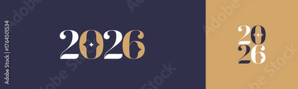 Fototapeta 2026 new year logo. Greeting design with number of year. Vector illustration for greeting card, invitation, calendar, etc