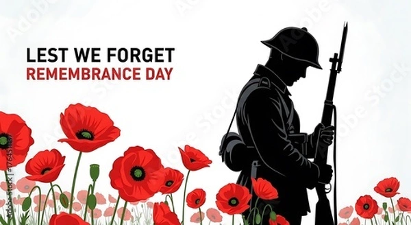 Fototapeta Silhouette of a soldier with poppies for Remembrance Day Lest We Forget military