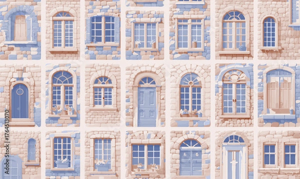 Fototapeta vector pattern of a cobblestone doors and windows