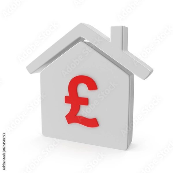 Fototapeta House with Red Pound Symbol - UK Property and Finance Concept