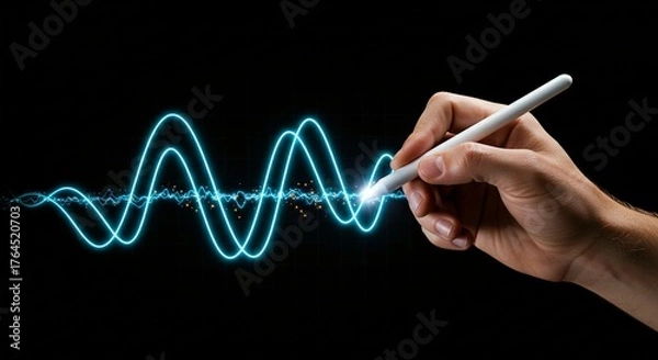 Fototapeta Creating Digital Art Hand Drawing Vibrant Sound Waves with a Stylus