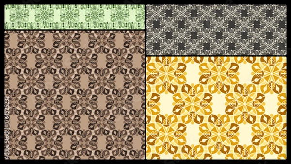 Fototapeta Versatile Abstract Geometric Patterns Set with Floral Motifs in Multiple Colors
