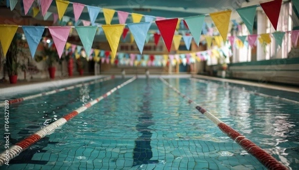 Fototapeta Colorful swimming pool with festive decorations