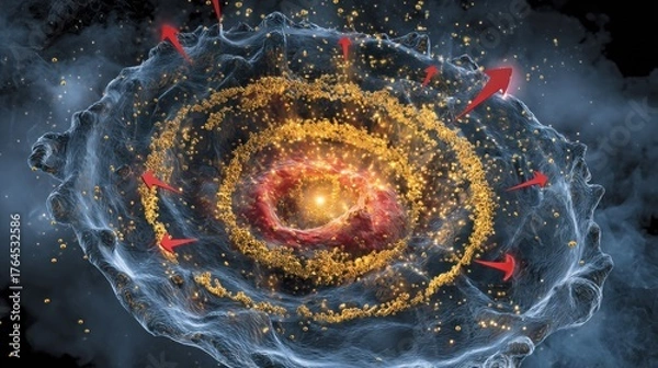 Fototapeta The protective effects of lithium in a neuron's mitochondria. A healthy, robust mitochondrion is surrounded by lithium ions (as a golden aura).
