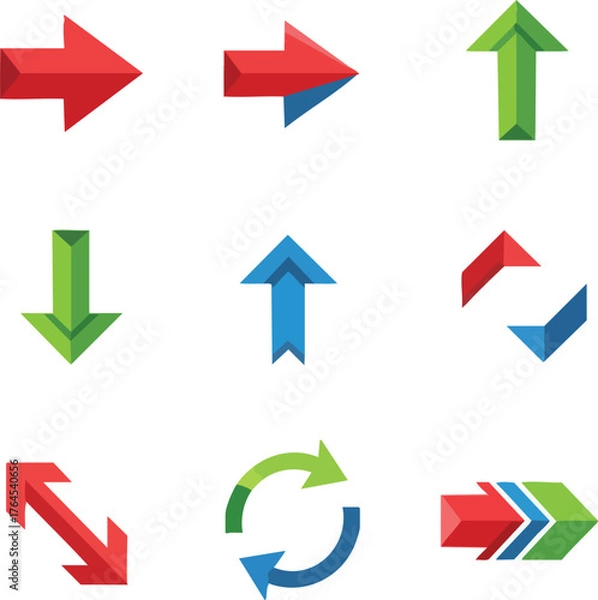 Fototapeta Collection of diverse directional arrows in various colors and styles.