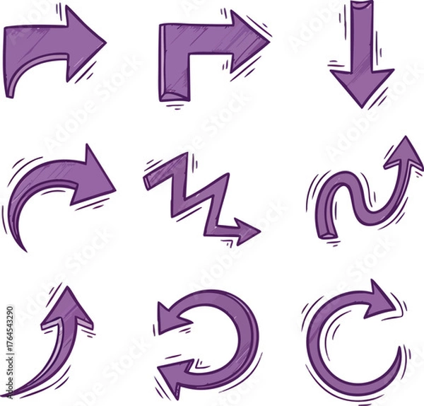 Fototapeta Collection of Purple Arrows Pointing in Various Directions.