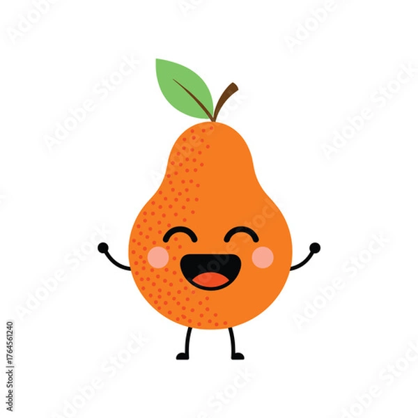 Fototapeta Happy Pear Cartoon Character with Smiling Face and Arms.