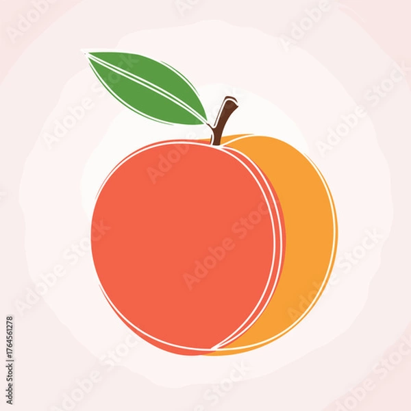 Fototapeta Illustration of a Ripe Peach with Leaf and Stem.