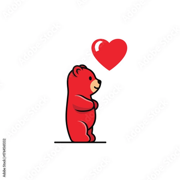 Fototapeta Red Gummy Bear with Heart Symbolizing Love and Affection.