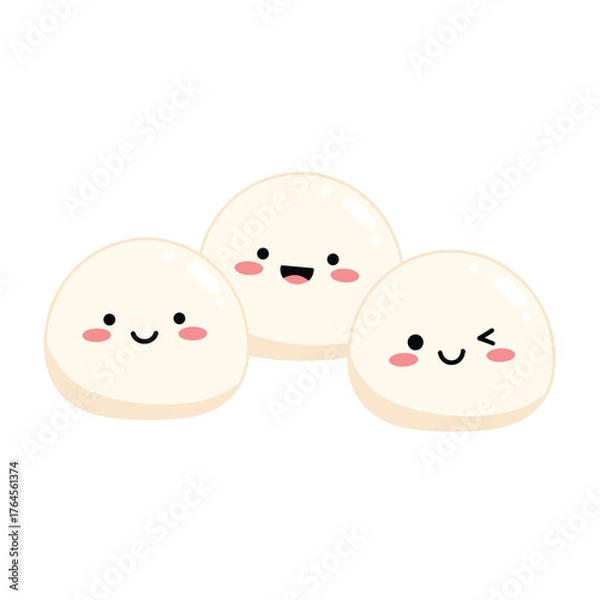 Fototapeta Three Adorable Mochi Desserts with Smiling Faces.