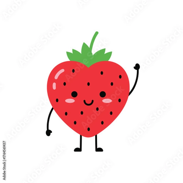 Fototapeta Adorable Strawberry Character with Heart Shape and Smiling Face.