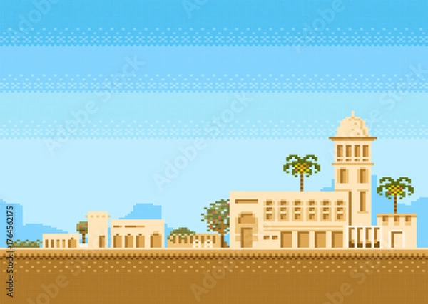 Obraz Pixel game scene of environment of the Arab countries, Arab Architecture.