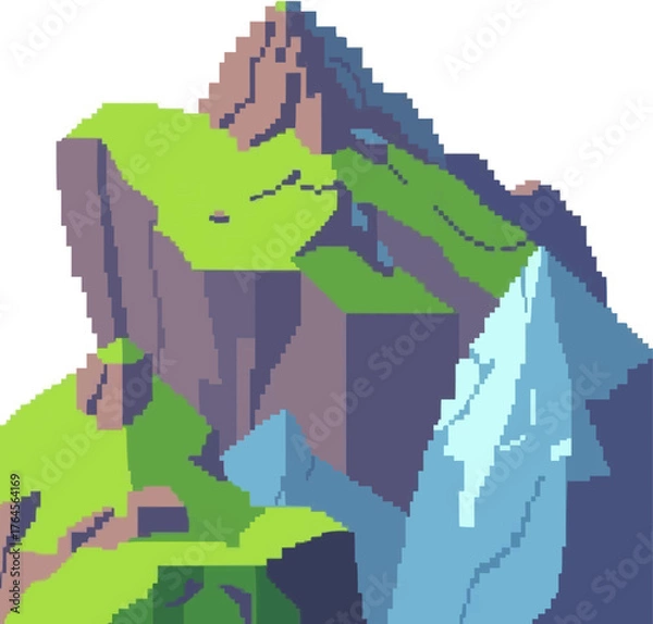 Obraz Pixel art mountain, modern flat design, simple two-dimensional shapes, game asset