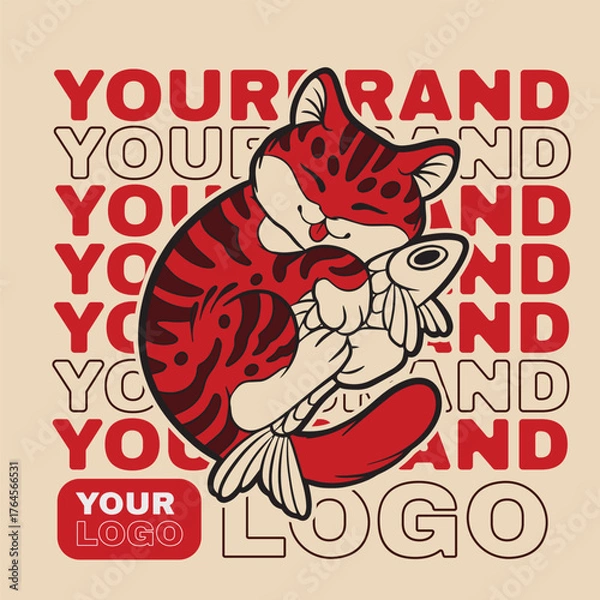 Fototapeta Cartoon maneki neko cat. Vector illustration	
