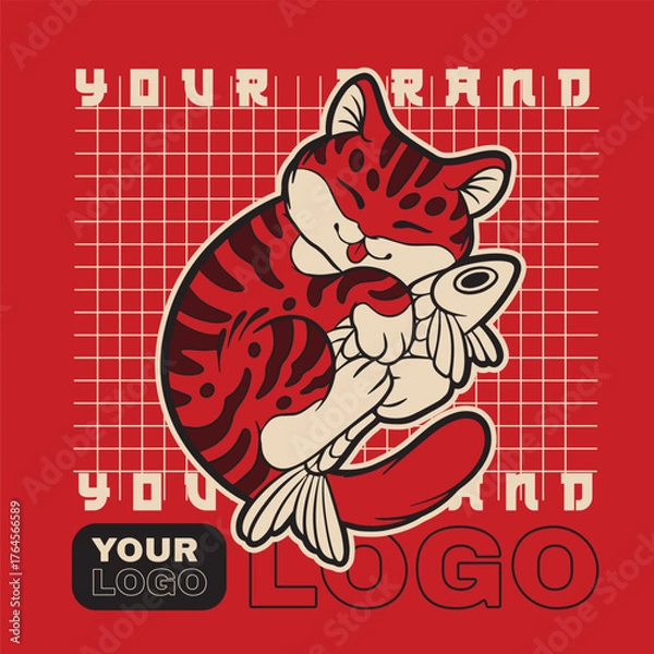 Fototapeta Cartoon maneki neko cat. Vector illustration	
