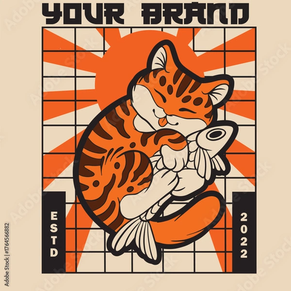 Fototapeta Cartoon maneki neko cat. Vector illustration	
