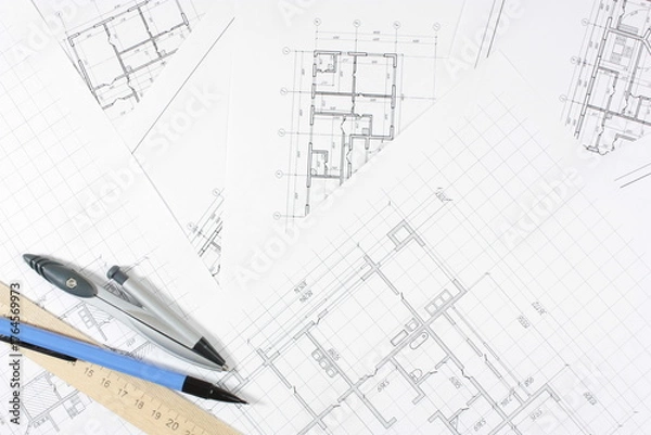 Obraz Architectural plan .House plan project .Engineering design .Industrial construction of houses .