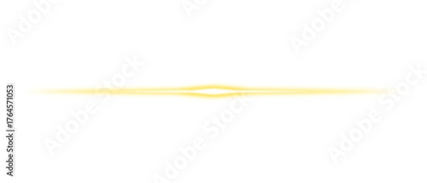 Fototapeta Long horizontal ray of yellow light glowing effect isolated on transparent background. Sparkle light beam burst, Neon line border. futuristic light streak design element, PNG file