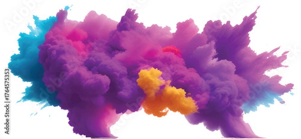 Fototapeta An abstract watercolor background with colorful ink splashes depicts a bright, fluffy cumulus cloudscape in the summer sky