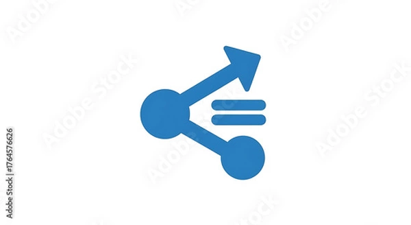 Fototapeta A blue icon depicting a connection with an arrow and two horizontal lines on a white background ai generated